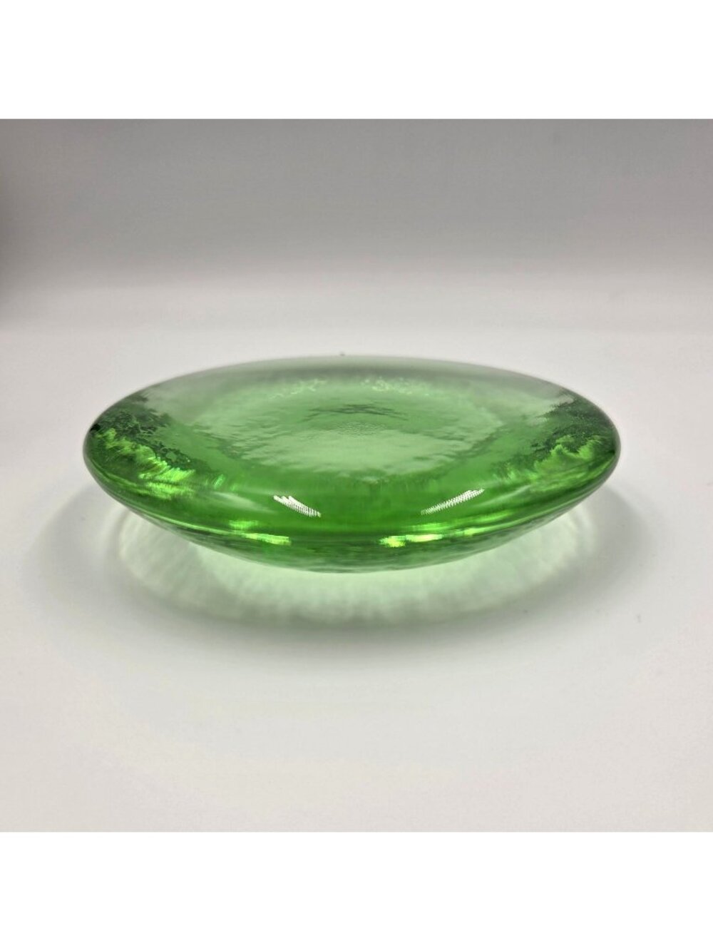 Fire & Light Green Recycled Glass Candle Holder Stand Disc Paperweight 4" Celery
